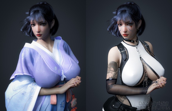 四妹反差感 汉服风vs朋克风 幸福二选一_DAZ3DDL